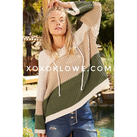 POL Olive Beige Chenille Pullover HoodieOversized...